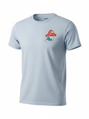 The Smurfs Light Blue Short-Sleeve Tee with Red Mushroom Graphic